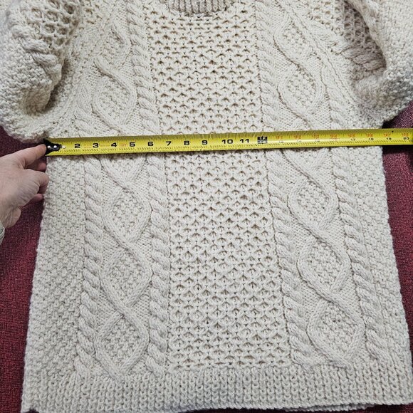 Sheila Handknits Irish Fisherman Sweater S New Wool Cable Knit Beige Chunky - Picture 6 of 7